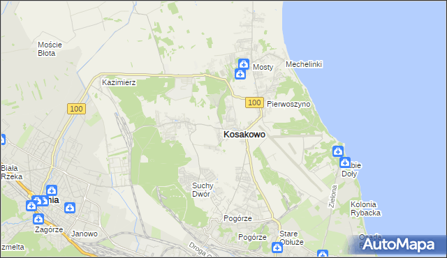 mapa Kosakowo powiat pucki, Kosakowo powiat pucki na mapie Targeo