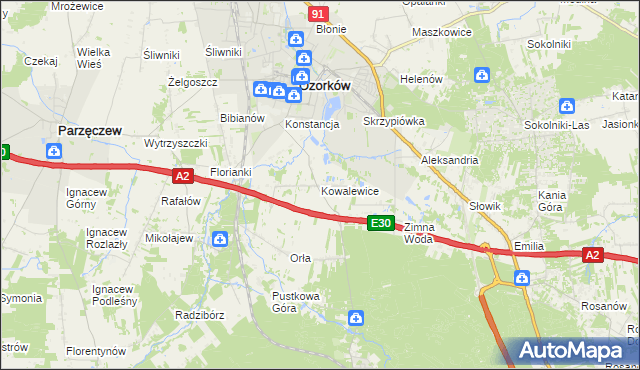 mapa Kowalewice gmina Parzęczew, Kowalewice gmina Parzęczew na mapie Targeo