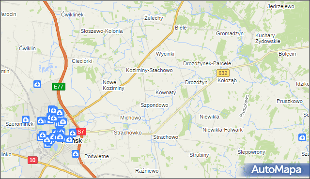 mapa Kownaty gmina Płońsk, Kownaty gmina Płońsk na mapie Targeo