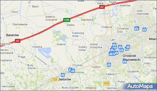 mapa Kozery Nowe, Kozery Nowe na mapie Targeo