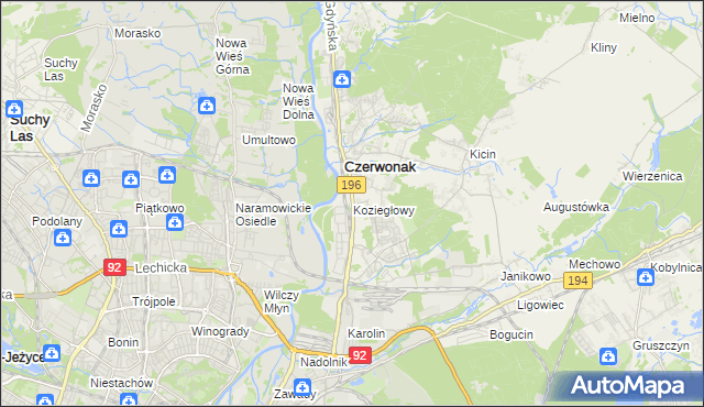 mapa Koziegłowy gmina Czerwonak, Koziegłowy gmina Czerwonak na mapie Targeo