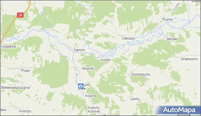 mapa Koźliki gmina Narew, Koźliki gmina Narew na mapie Targeo