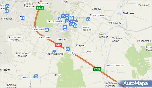 mapa Krępiec gmina Mełgiew, Krępiec gmina Mełgiew na mapie Targeo