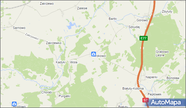 mapa Krokowo gmina Kozłowo, Krokowo gmina Kozłowo na mapie Targeo