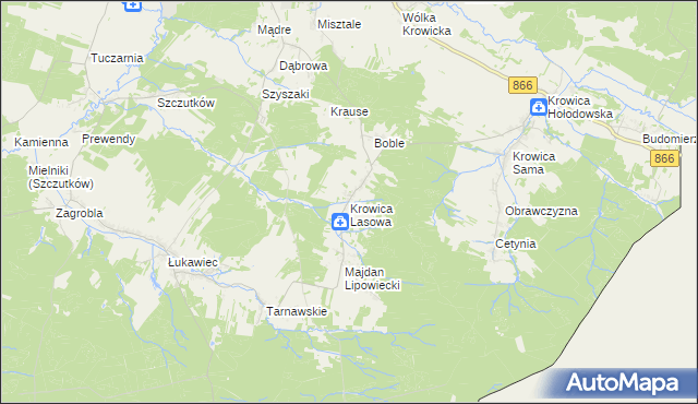 mapa Krowica Lasowa, Krowica Lasowa na mapie Targeo