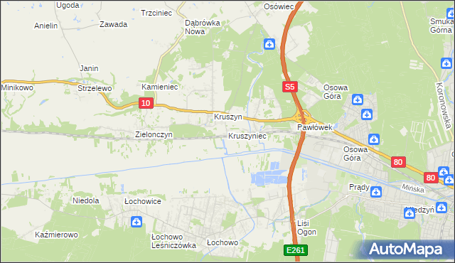 mapa Kruszyniec gmina Sicienko, Kruszyniec gmina Sicienko na mapie Targeo