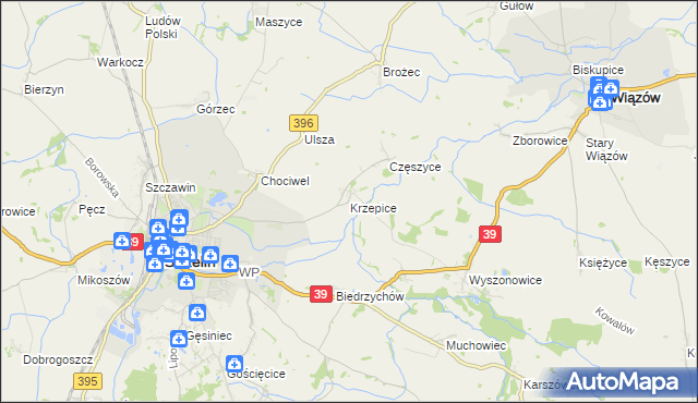 mapa Krzepice gmina Strzelin, Krzepice gmina Strzelin na mapie Targeo