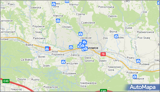 mapa Krzeszowice, Krzeszowice na mapie Targeo