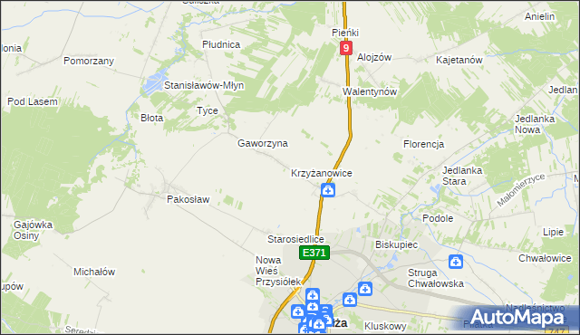 mapa Krzyżanowice gmina Iłża, Krzyżanowice gmina Iłża na mapie Targeo