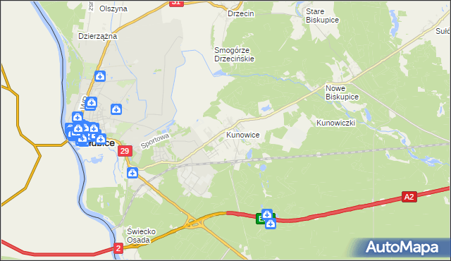 mapa Kunowice, Kunowice na mapie Targeo