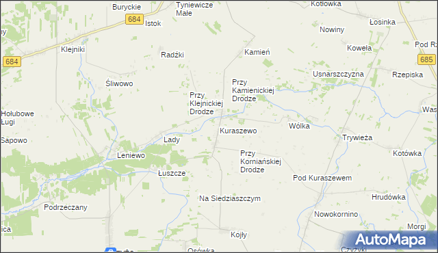 mapa Kuraszewo gmina Czyże, Kuraszewo gmina Czyże na mapie Targeo
