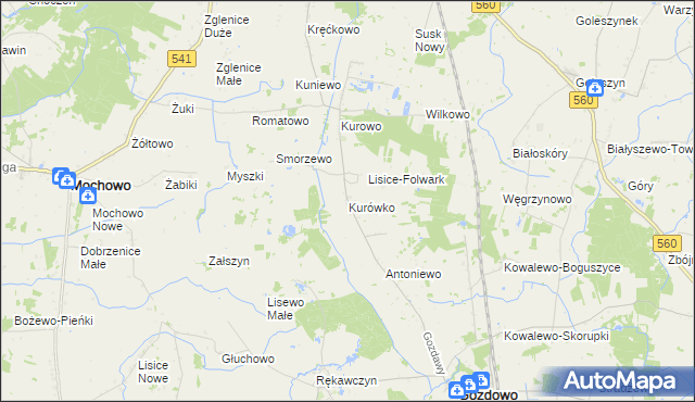 mapa Kurówko gmina Gozdowo, Kurówko gmina Gozdowo na mapie Targeo