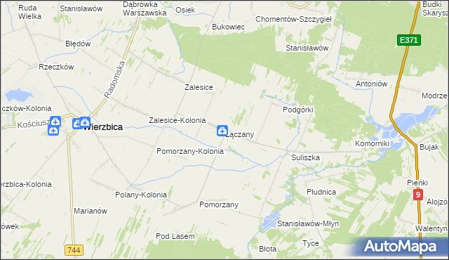 mapa Łączany gmina Wierzbica, Łączany gmina Wierzbica na mapie Targeo