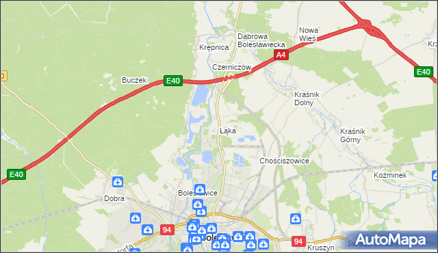 mapa Łąka gmina Bolesławiec, Łąka gmina Bolesławiec na mapie Targeo