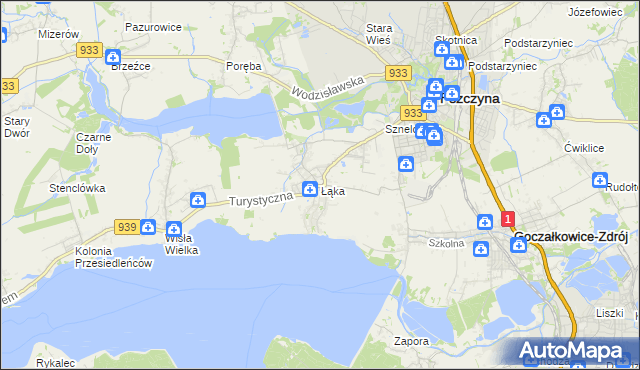 mapa Łąka gmina Pszczyna, Łąka gmina Pszczyna na mapie Targeo