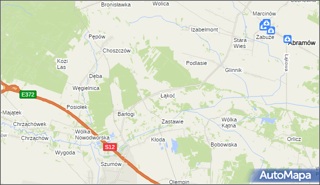 mapa Łąkoć gmina Kurów, Łąkoć gmina Kurów na mapie Targeo