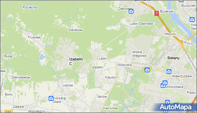 mapa Laski gmina Izabelin, Laski gmina Izabelin na mapie Targeo