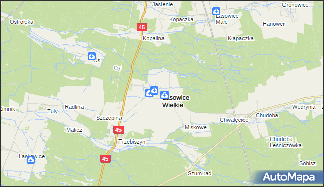 mapa Lasowice Wielkie powiat kluczborski, Lasowice Wielkie powiat kluczborski na mapie Targeo