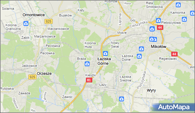 mapa Łaziska Górne, Łaziska Górne na mapie Targeo