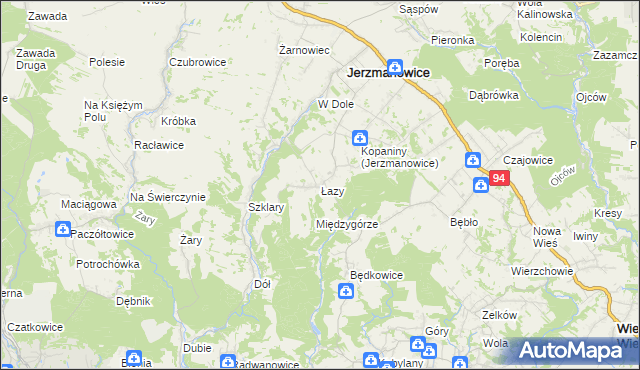 mapa Łazy gmina Jerzmanowice-Przeginia, Łazy gmina Jerzmanowice-Przeginia na mapie Targeo
