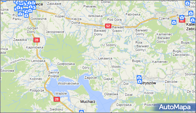 mapa Łękawica gmina Stryszów, Łękawica gmina Stryszów na mapie Targeo