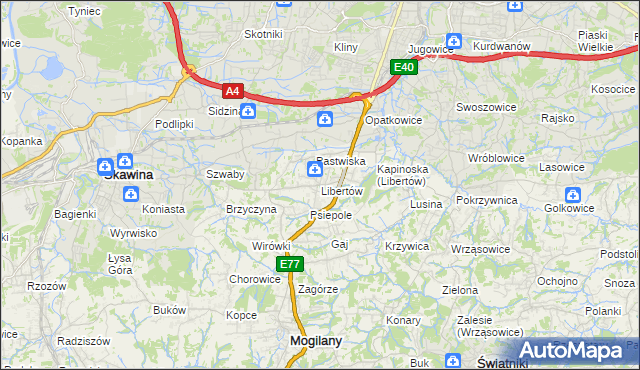 mapa Libertów gmina Mogilany, Libertów gmina Mogilany na mapie Targeo