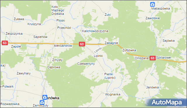 mapa Lipinki gmina Sosnówka, Lipinki gmina Sosnówka na mapie Targeo