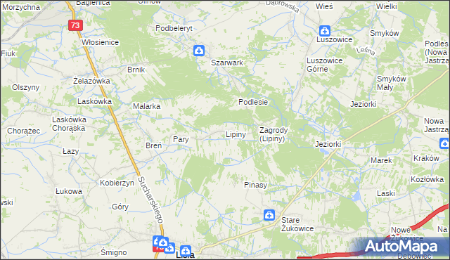 mapa Lipiny gmina Dąbrowa Tarnowska, Lipiny gmina Dąbrowa Tarnowska na mapie Targeo