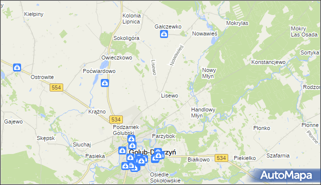 mapa Lisewo gmina Golub-Dobrzyń, Lisewo gmina Golub-Dobrzyń na mapie Targeo