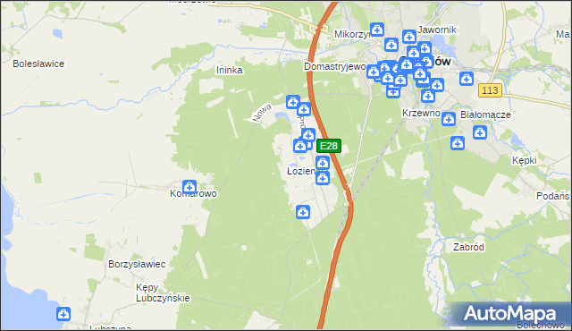 mapa Łozienica, Łozienica na mapie Targeo
