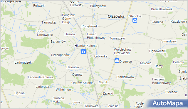 mapa Łubianka gmina Olszówka, Łubianka gmina Olszówka na mapie Targeo