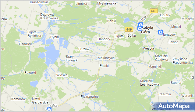 mapa Mąkoszyce gmina Kobyla Góra, Mąkoszyce gmina Kobyla Góra na mapie Targeo