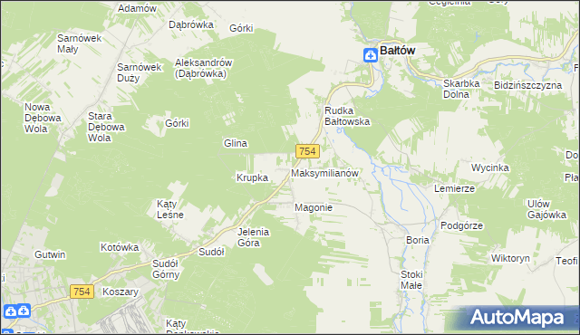 mapa Maksymilianów gmina Bałtów, Maksymilianów gmina Bałtów na mapie Targeo