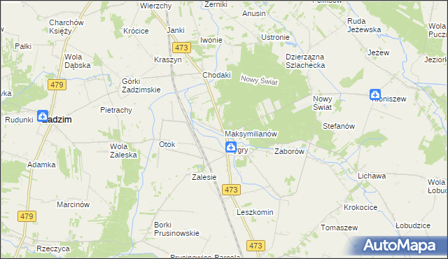 mapa Maksymilianów gmina Zadzim, Maksymilianów gmina Zadzim na mapie Targeo