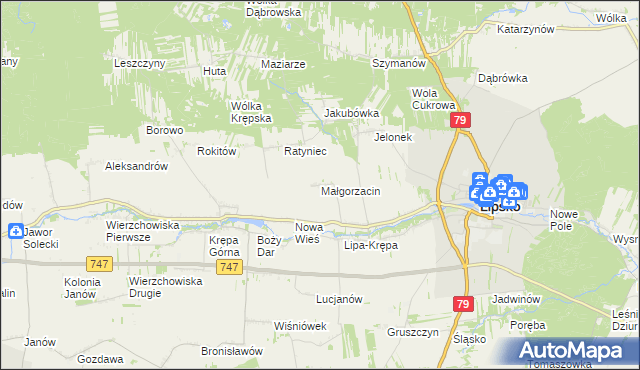 mapa Małgorzacin gmina Lipsko, Małgorzacin gmina Lipsko na mapie Targeo