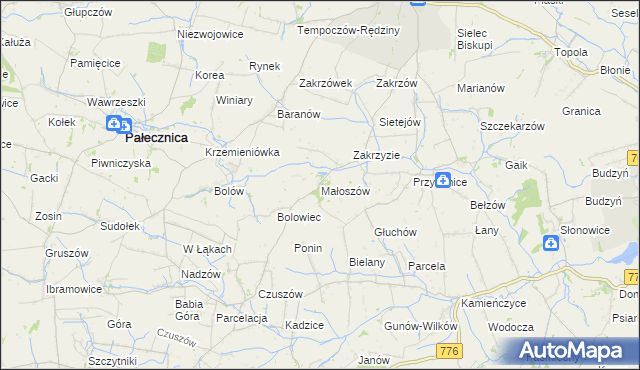 mapa Małoszów gmina Skalbmierz, Małoszów gmina Skalbmierz na mapie Targeo