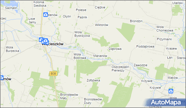 mapa Marianów gmina Wojcieszków, Marianów gmina Wojcieszków na mapie Targeo