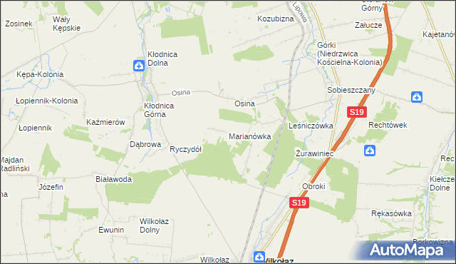 mapa Marianówka gmina Wilkołaz, Marianówka gmina Wilkołaz na mapie Targeo