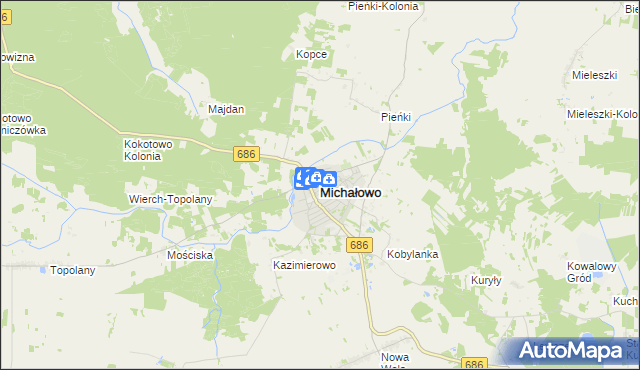 mapa Michałowo powiat białostocki, Michałowo powiat białostocki na mapie Targeo