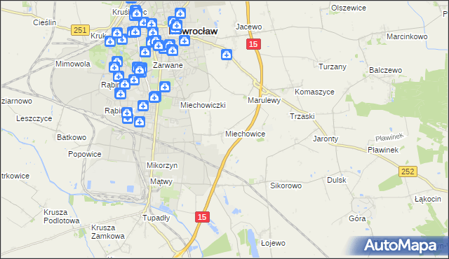 mapa Miechowice gmina Inowrocław, Miechowice gmina Inowrocław na mapie Targeo