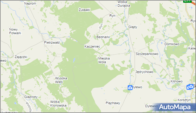 mapa Miejska Wola gmina Ostróda, Miejska Wola gmina Ostróda na mapie Targeo