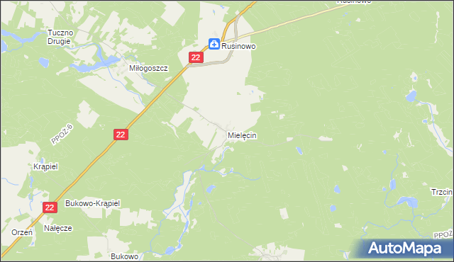mapa Mielęcin gmina Człopa, Mielęcin gmina Człopa na mapie Targeo
