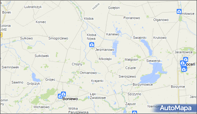 mapa Mikołajki gmina Boniewo, Mikołajki gmina Boniewo na mapie Targeo