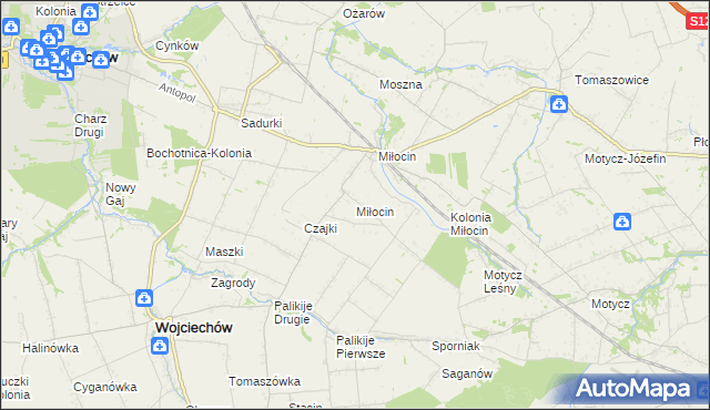 mapa Miłocin gmina Wojciechów, Miłocin gmina Wojciechów na mapie Targeo