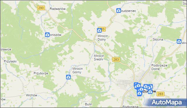 mapa Mirocin Średni, Mirocin Średni na mapie Targeo
