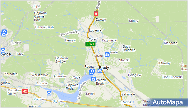 mapa Młynek gmina Brody, Młynek gmina Brody na mapie Targeo
