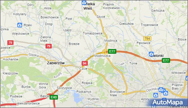 mapa Modlniczka, Modlniczka na mapie Targeo