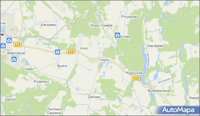 mapa Mosty gmina Goleniów, Mosty gmina Goleniów na mapie Targeo