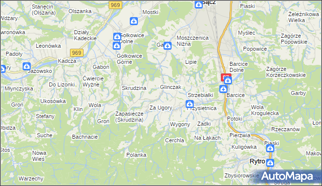 mapa Moszczenica Wyżna, Moszczenica Wyżna na mapie Targeo