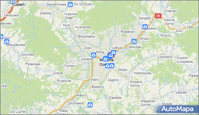 mapa Mszana Dolna, Mszana Dolna na mapie Targeo